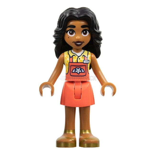 LEGO Minifigure - Friends Adi - Coral Overalls Skirt, Yellow Shirt, Gold Sandals [FRIENDS]