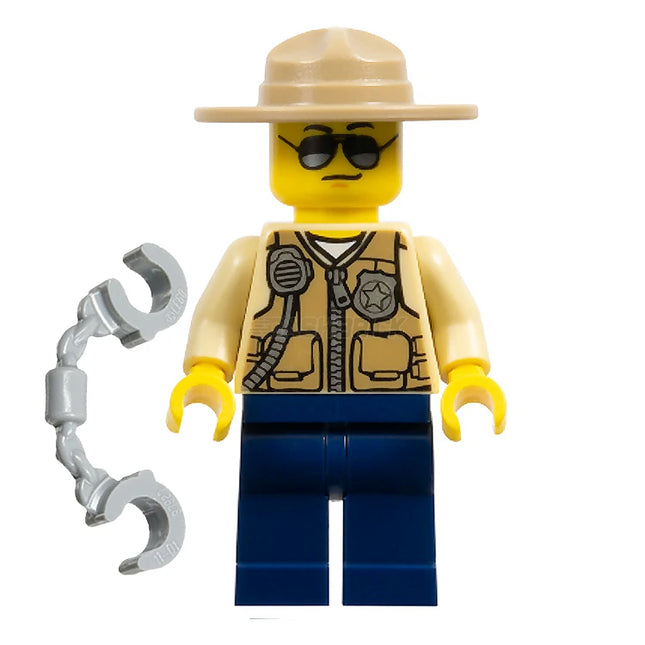 LEGO Minifigure - Male, Swamp Police - Officer, Shirt, Dark Tan Hat, Glasses (2015) [CITY]