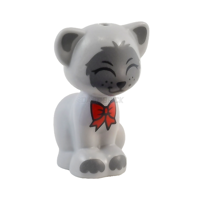 LEGO Minifigure Animal - Cat, "Gertrude", Sitting with Red Bow, Light Grey [11602pb14] 6416655