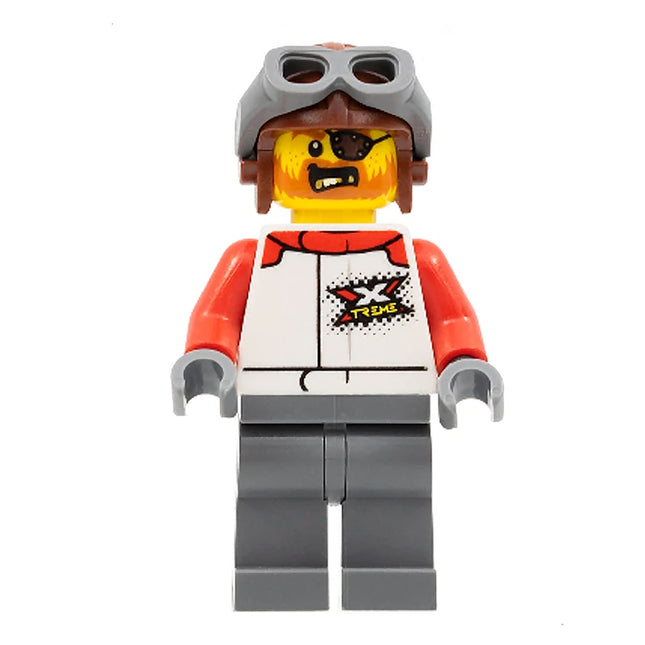 LEGO Minifigure - Male, Stuntz Truck Driver, Racing Suit with 'XTREME', Eye Patch, Beard (2019) [CITY]