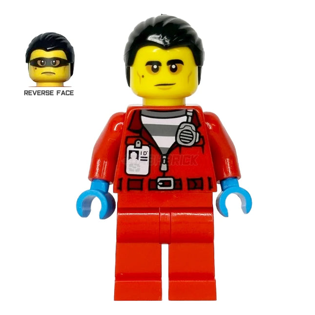 LEGO Minifigure - Male "Crook Vito" Red Jacket with Prison Shirt and I.D. Tag (2022) [CITY]