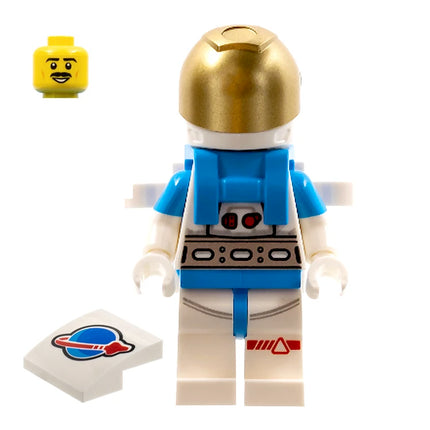 LEGO Minifigure - Lunar Research Astronaut - Male, White and Dark Azure Suit, Moustache, Gold Visor (2022) [CITY]