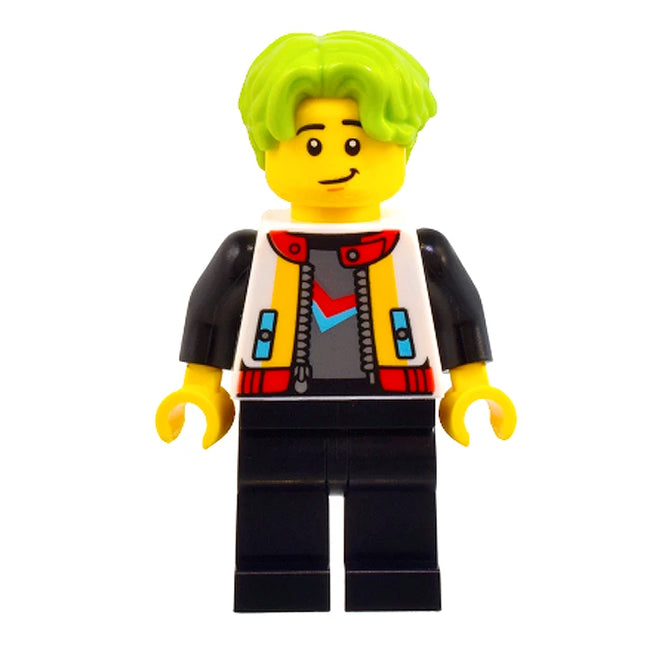 LEGO Minifigure - Male, White Jacket, Black Legs, Lime Hair [CITY]