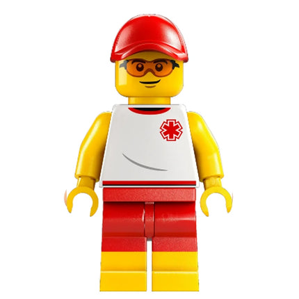 LEGO Minifigure - Male, Beach Lifeguard, EMT Star of Life, Red Shorts and Cap (2025) [CITY]