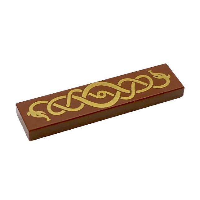 LEGO Minifigure Accessory - Tile, Gold Intertwined Sea Serpent / Snake Pattern (1 x 4 Tile) [2431pb0848] 6446940