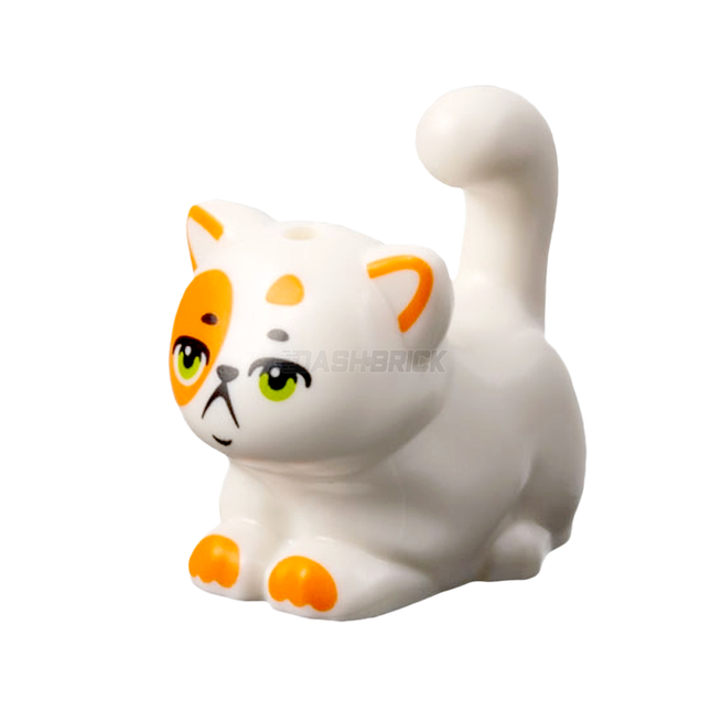LEGO Minifigure Animal - Cat, "Churro", Large, Sitting, Orange Markings, White [2652pb01]
