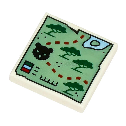 LEGO Minifigure Accessory - Tile, Map, Trees, Black Tiger Head and Dark Red Dotted Line [3068pb2391]