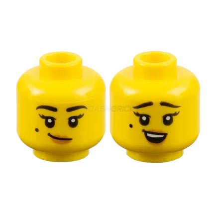 LEGO Minifigure Part - Head, Dual Sided Female Black Eyebrows and Beauty Mark, Lopsided Grin / Surprised Pattern [3626pb2963] 6372016