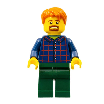 LEGO Minifigure - Male, Plaid Button Shirt, Dark Orange Hair, Beard (2019) [CITY]