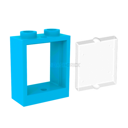 LEGO Window 1 x 2 x 2, Medium Azure + Glass, Tran-Clear [60592 / 60601]