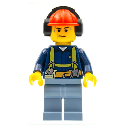 LEGO Minifigure - Construction Worker, Shirt with Harness and Wrench, Helmet with Headphones (2015) [CITY]