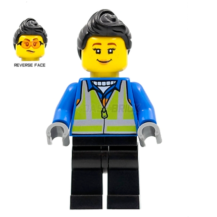 LEGO Minifigure - Woman, Safety Vest, Black Hair, Blue Jacket [CITY]