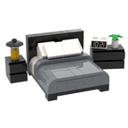 LEGO Modern Double Bed Black frame Grey White Sheets Bedside Tab DASHBRICK