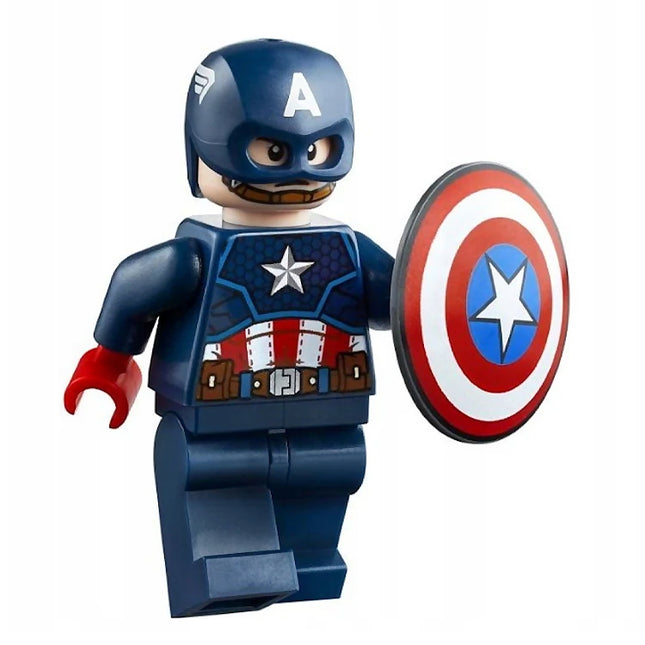 LEGO Minifigure - Captain America - Dark Blue Suit with Reddish Brown Belt, Red Hands, Helmet (2021) [MARVEL] sh0686
