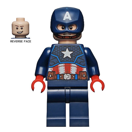 LEGO Minifigure - Captain America - Dark Blue Suit with Reddish Brown Belt, Red Hands, Helmet (2021) [MARVEL] sh0686