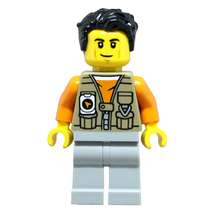 LEGO Minifigure - Male, Adventurer, Vest over Orange Shirt, Black Hair (2025) [CITY]