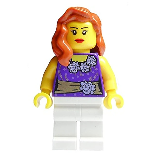 LEGO Minifigure - Female, Dark Purple Blouse, Gold Sash and Flowers, Red Lips (2013) [CITY]