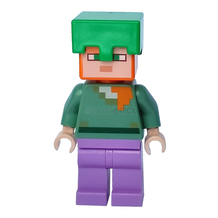 LEGO Minifigure - Alex, Lavender Legs, Bright Green Helmet (2021) [MINECRAFT]