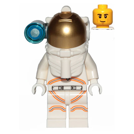 LEGO Minifigure - Astronaut, Male, White Spacesuit with Orange Lines, Side Lamp, Smirk and Cheek Lines (2019) [CITY]