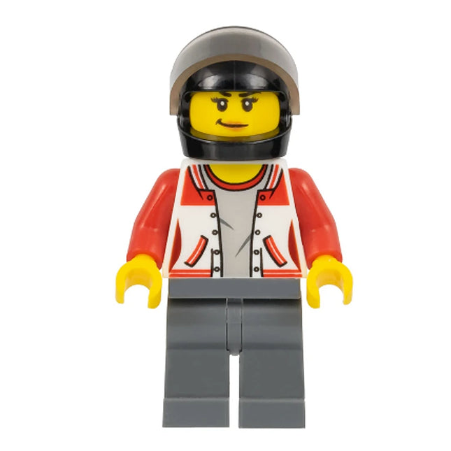 LEGO Minifigure - Female, ATV Driver, Jacket, Black Helmet (2017) [CITY]