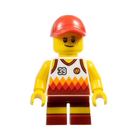 LEGO Minifigure - Boy, Child, Beachgoer, Red Cap and Basketball Jersey (2017) [CITY]