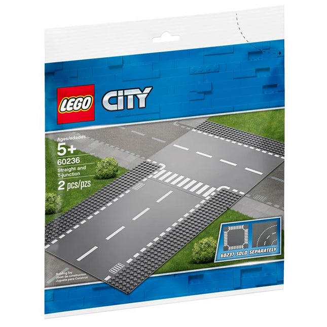 LEGO CITY Road, Straight and T-junction, 32 x 32 Baseplates (2019) [60236] Original Retired Version