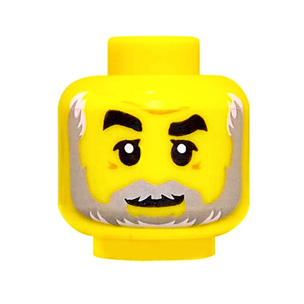 LEGO Minifigure Part - Head Black Eyebrows, Right Raised, Light Grey Beard, Slight Grin [3626pb2144] 3626cpb2144 6224063