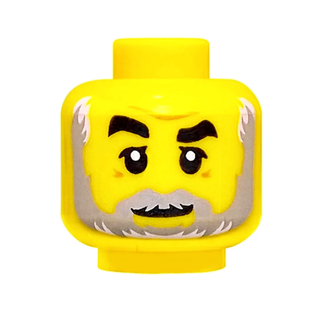 LEGO Minifigure Part - Head Black Eyebrows, Right Raised, Light Grey Beard, Slight Grin [3626pb2144] 3626cpb2144 6224063