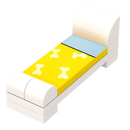 LEGO "Bed with Dog-bone Print" - White Frame, Yellow Sheets [MiniMOC]