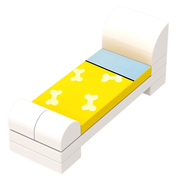 LEGO "Bed with Dog-bone Print" - White Frame, Yellow Sheets [MiniMOC]