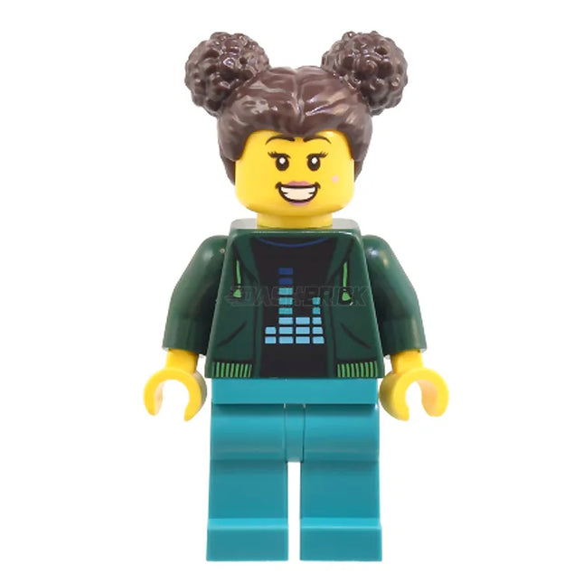 LEGO Minifigure Female, Hoodie, Dark Turquoise Legs, Dark Brown