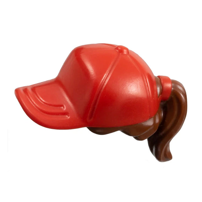 LEGO Minifigure Part - Hair/Cap, Ponytail, Red Ball Cap Pattern, Reddish Brown [35660pb01] 6223059