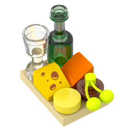 LEGO "Cheese & Wine Board" - Bottle, Glass, Cheeses, Grapes [MiniMOC]