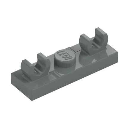 LEGO Plate, Modified 1 x 3 with 2 Open O Clips on Top, Dark Grey [79987] 6365692