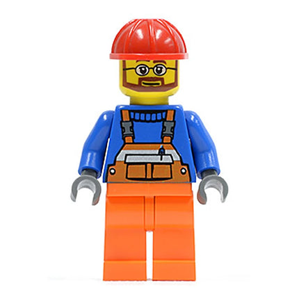 LEGO Minifigure - Male, Construction Worker, Overalls, Helmet, Beard, Glasses (2008) [CITY]