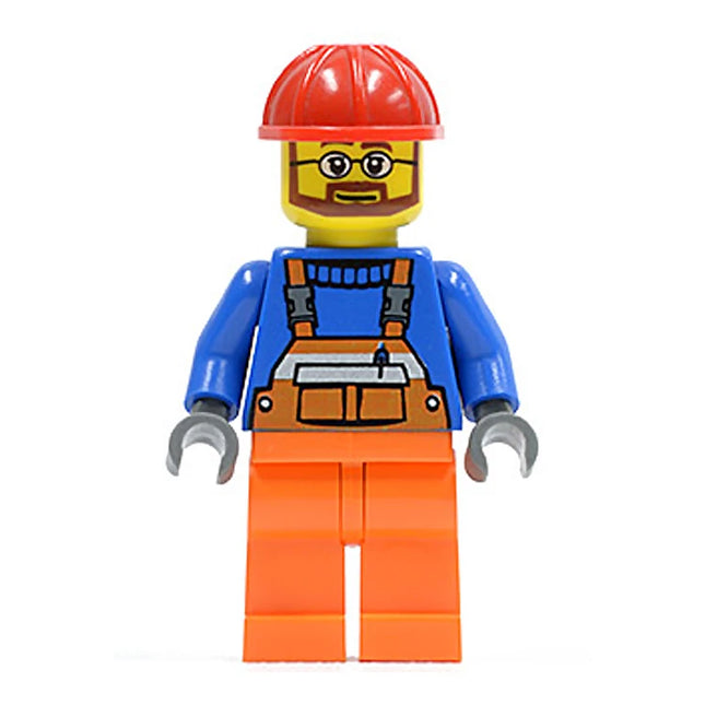LEGO Minifigure - Male, Construction Worker, Overalls, Helmet, Beard, Glasses (2008) [CITY]