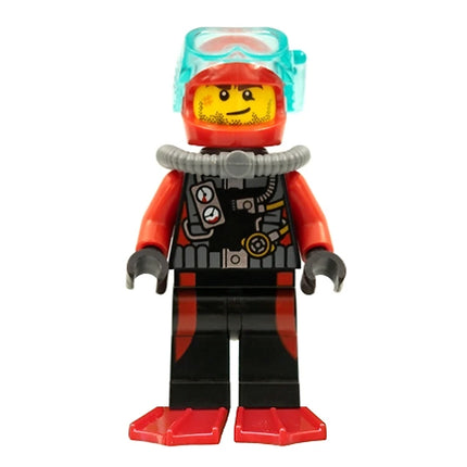 LEGO Minifigure - Male, Scuba Diver, Smirk, Tank, Red Flippers (2015) [CITY]