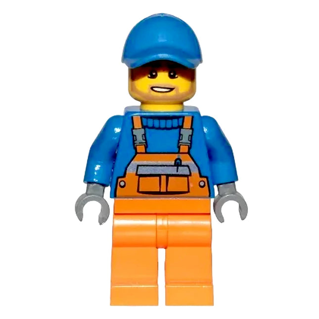 LEGO Minifigure - Male, Construction Worker, Overalls, Cap, Tan Angular Beard (2018) [CITY]