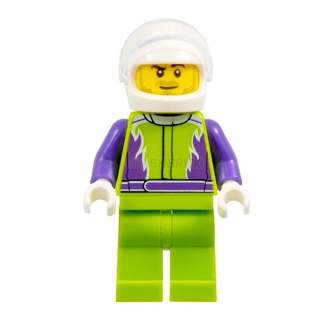 LEGO Minifigure - Male, Driver/Motorcyclist, Lime Jacket, White Helmet (2020) [CITY]