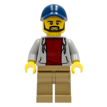 LEGO Minifigure - Male, Dad, Hoodie, Dark Red Shirt, Beard, Dark Blue Cap (2021) [CITY]
