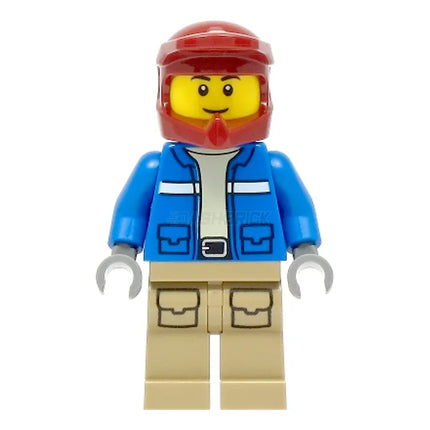 LEGO Minifigure - Male, Wildlife Rescue Explorer, Blue Jacket, Helmet, Thin Grin [CITY]