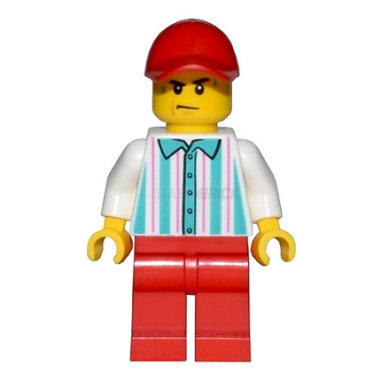 LEGO Minifigure - Male - Hot Dog/Popcorn Vendor - Striped Shirt, Red Legs and Cap [CITY]