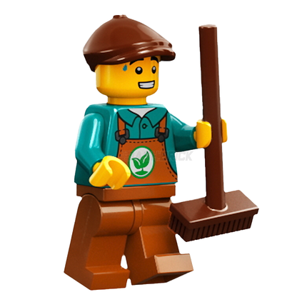 LEGO Minifigure - Male, Dark Turquoise Top, Dark Orange Overalls and Legs, Flat Cap [CITY]