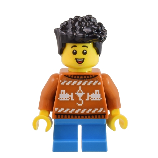 LEGO Minifigure - Child - Boy, Dark Orange Christmas Holiday Sweater, Black Hair [CITY] (Copy)