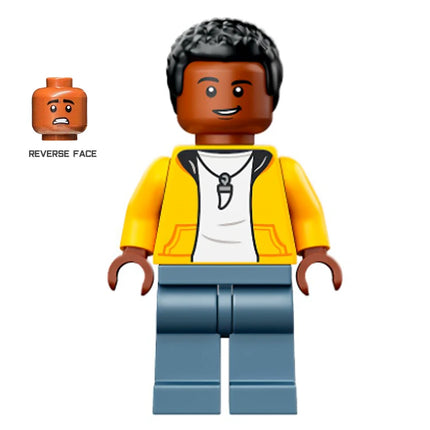 LEGO Minifigure - Darius Bowman - Yellow Hoodie over White Shirt, Sand Blue Legs (2021) [JURASSIC WORLD]