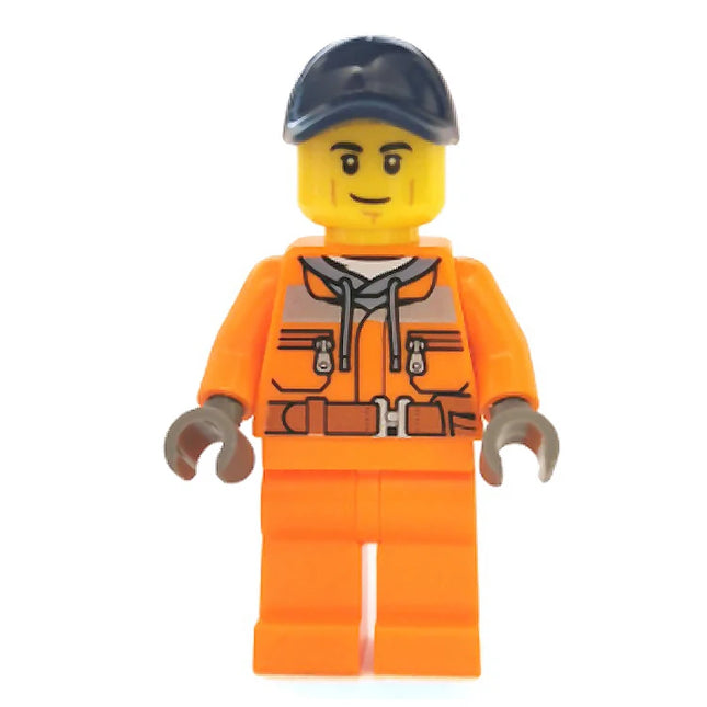 LEGO Minifigure - Male, Street Sweeper Operator, Safety Jacket, Smirk (2020) [CITY]