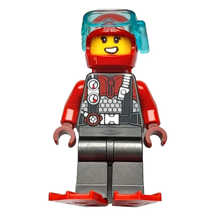LEGO Minifigure - Female, Diver - Female, Red Helmet, Air Tanks and Flippers (2023) [CITY]