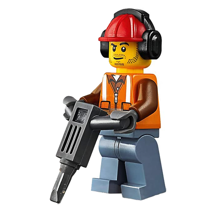 LEGO Minifigure - Male, Construction Worker, Orange Safety Vest, Reflective Stripes, Stubble [CITY]
