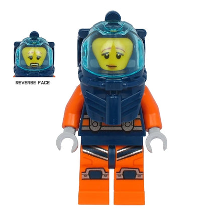 LEGO Minifigure - Female, Deep Sea Diver - Dark Blue Helmet, Pensive Smile / Scared (2020) [CITY]