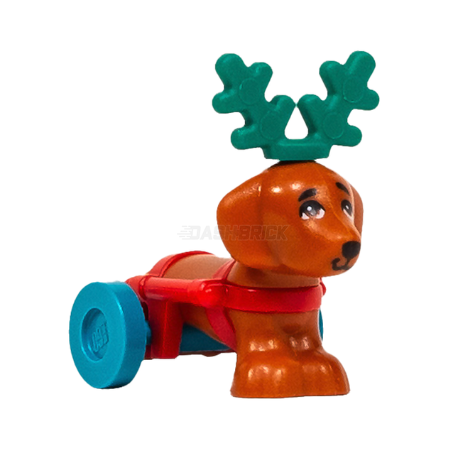 LEGO Minifigure Animal - Dog, Dachshund, Christmas Reindeer, Red Harness [100559pb03]